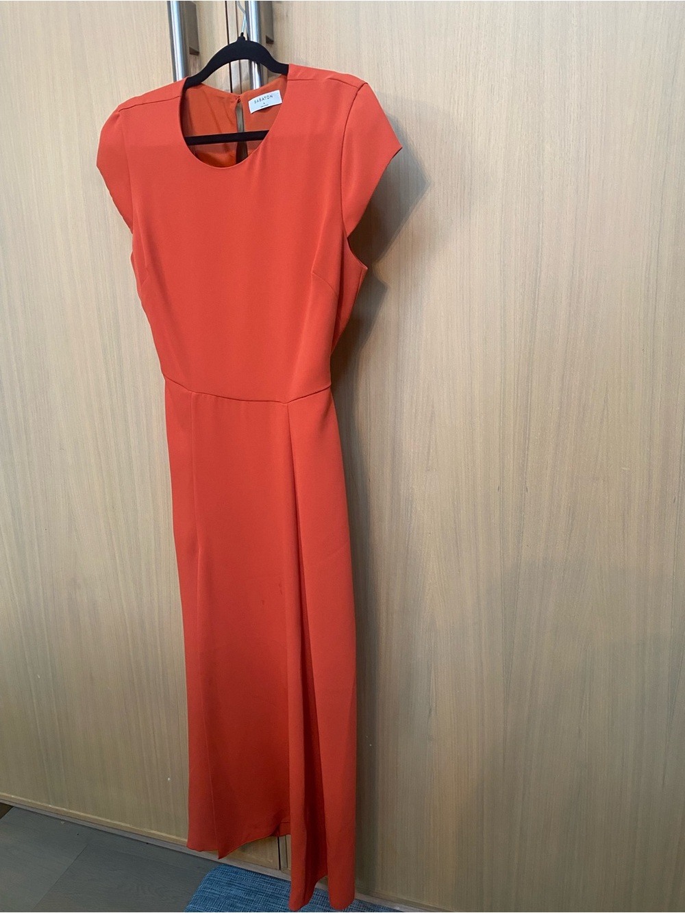 Babaton Deep Orange Cap-Sleeve Dress